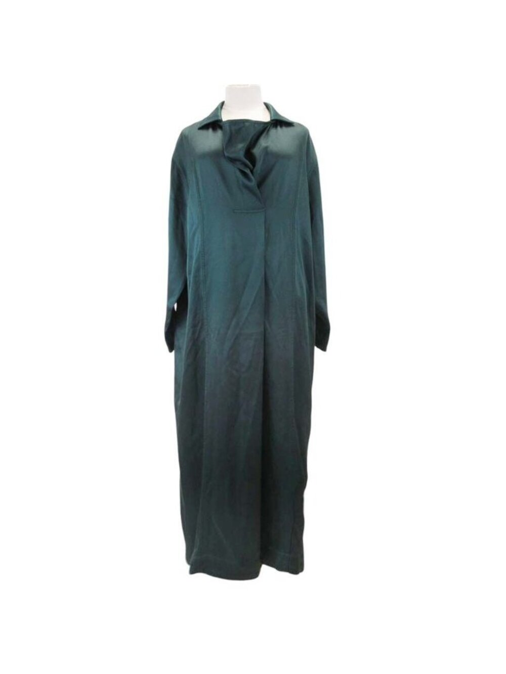 Bottega Veneta Silk Twill Shirt Dress Long Sleeve Maxi Flare Dark Green 36